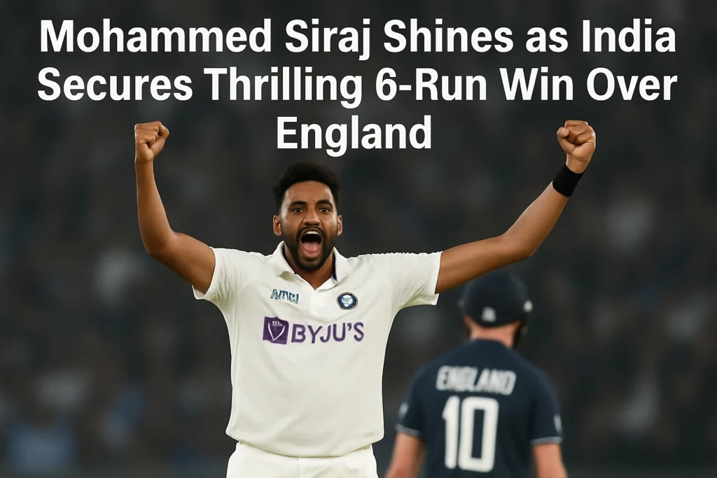 Mohammed Siraj Shines as India Secures Thrilling 6-Run Win Over England