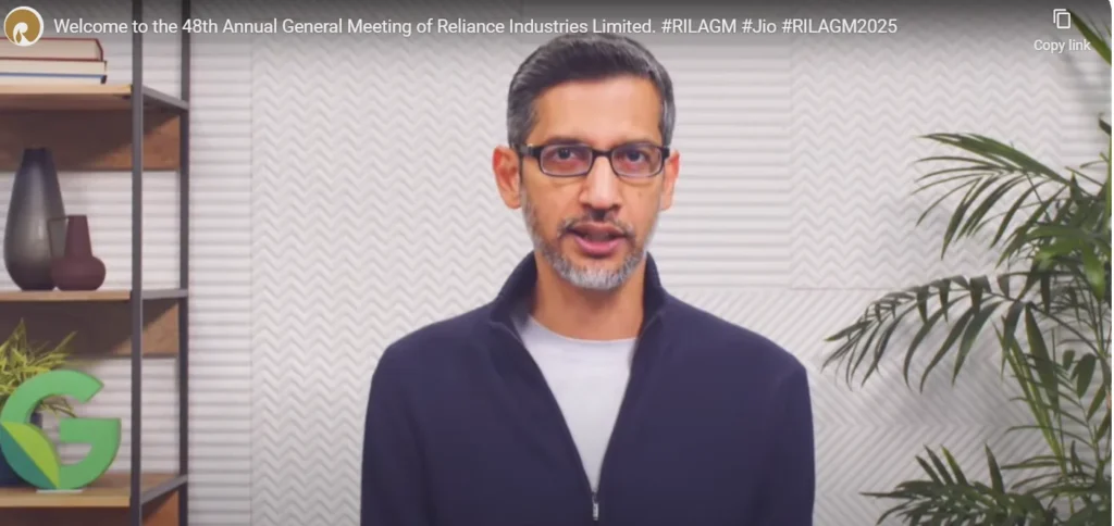 Sundar pichai at Reliance Intelligence
