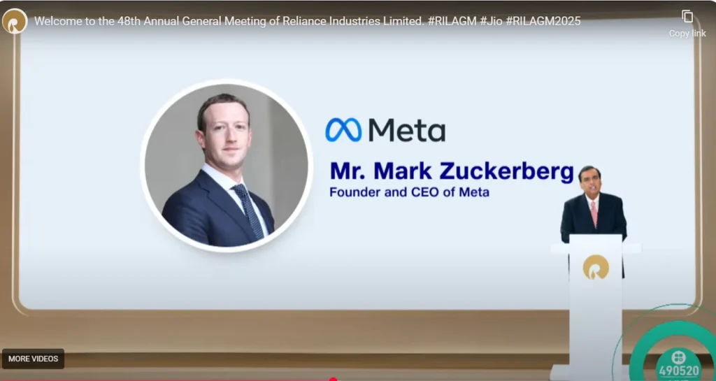 mark zuckerberg at Reliance intelligence launch