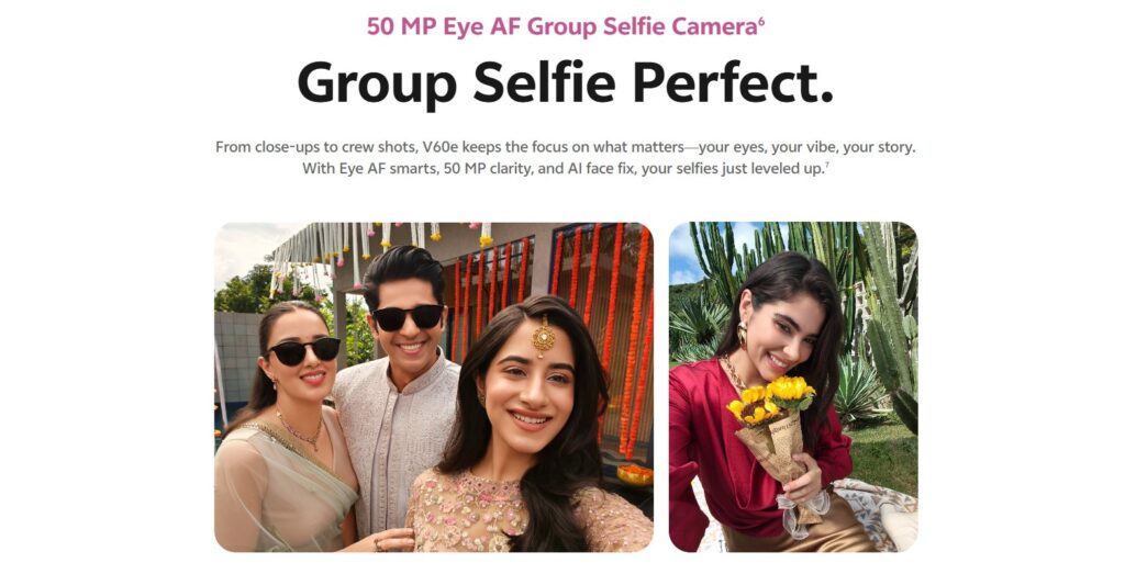 Vivo V60e Elite Purple with 50MP eye AF Group selfie camera