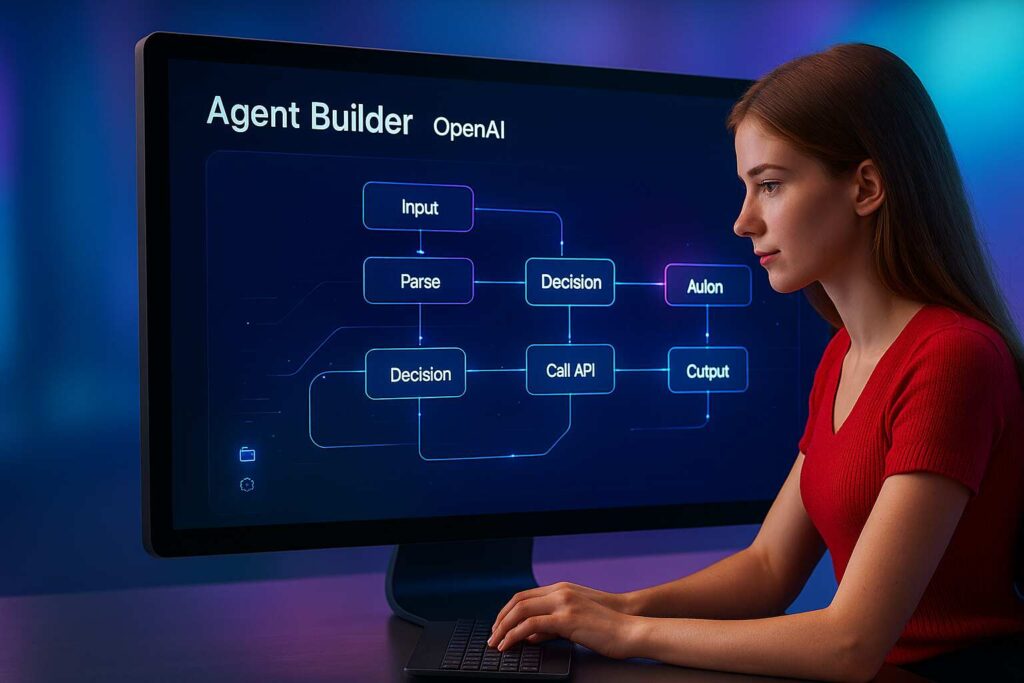 Agent Builder OpenAI dashboard interface showing visual workflow