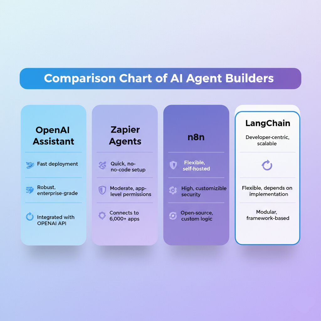 Comparison chart of AI agent builders