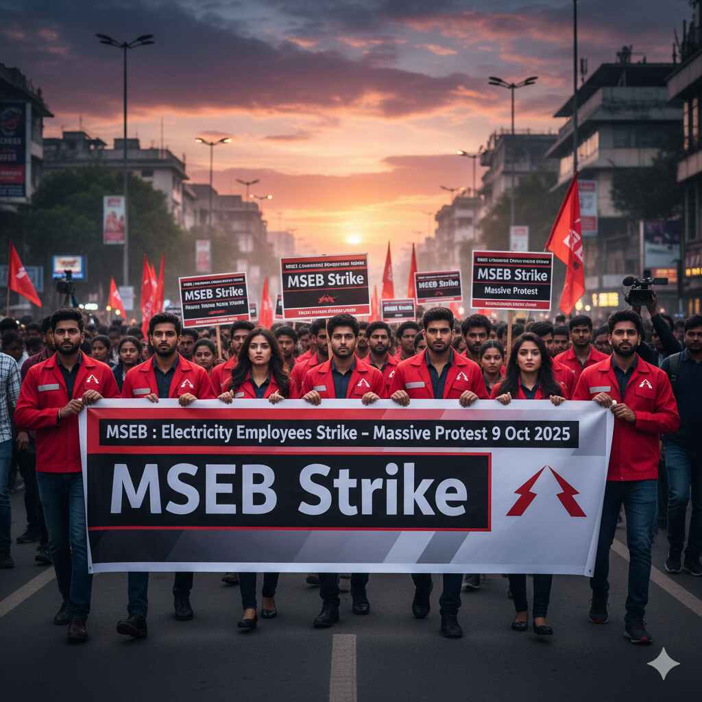 MSEB Electricity Employees Strike – Massive Protest 9 Oct 2025