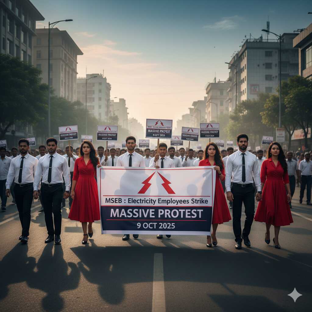 MSEB Electricity Employees Strike – Massive Protest 9 Oct 2025
